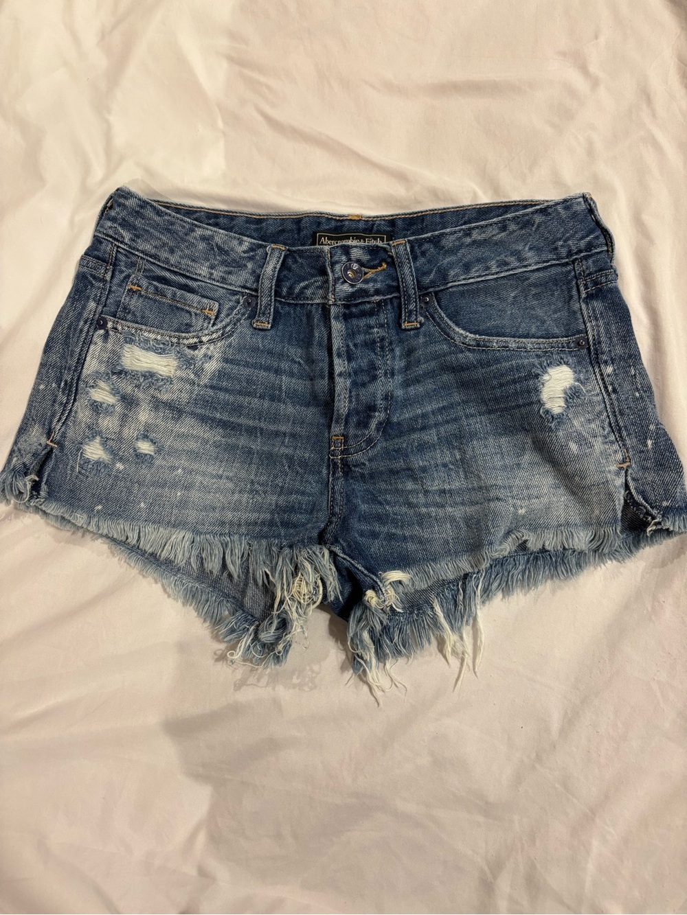 Abercrombie and Fitch Denim Distressed Frayed Hem Women's Shorts - Blue
